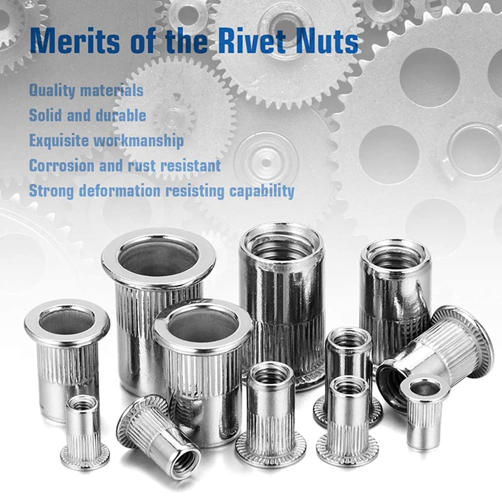 200PCS 304 Stainless Steel Nut Anti-Rust Nut Flat Head Powerful Nut Series Multi-Specification Nut Kit M3/M4/M5/M6/M8/M10