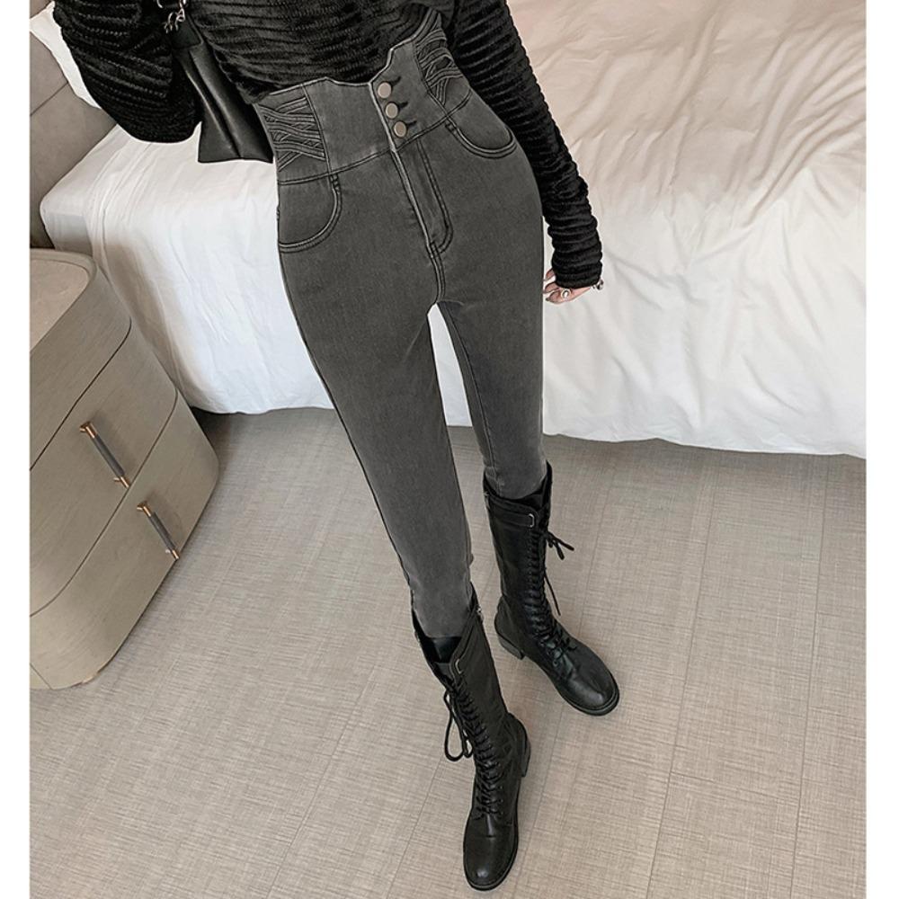 High Waist Jeans Women's Spring and Autumn Korean Version of Small Foot Pants Slim and Thin Pencil Pants Hip Pants Tide