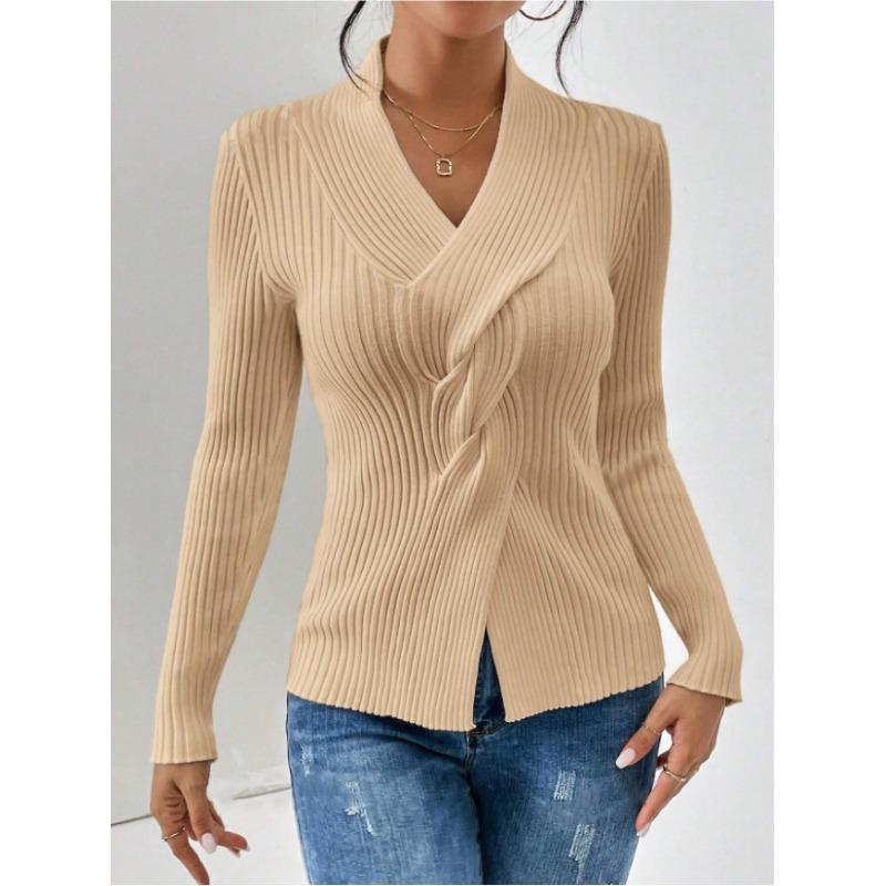 Women S Long Sleeve Solid Slim Fit Sweater With Ribbed Hem