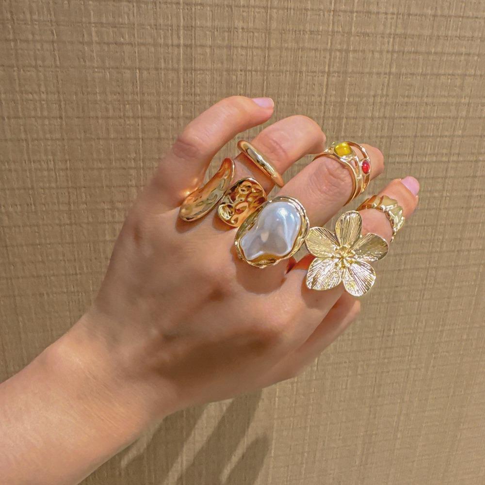 

6 шт./компл. Сплав Гальваническое покрытие Металл Цветок Открытые кольца Барочное кольцо Роскошные аксессуары золотой