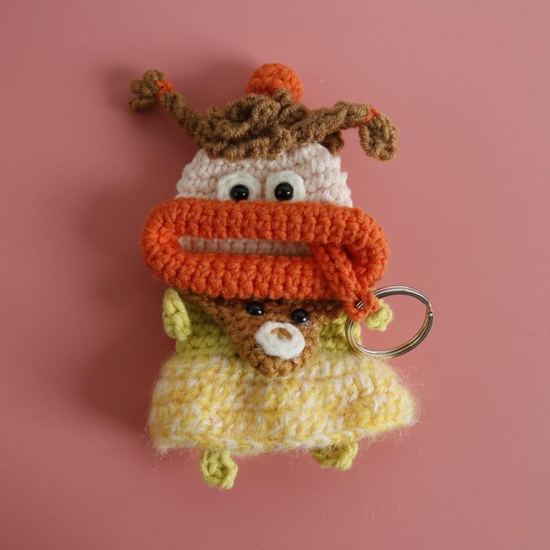 Funny Crochet Keychains Knitting Cute Sausage Mouth Doll Key Holder Knitted Storage Bag Keyrings For Car Keys Custom