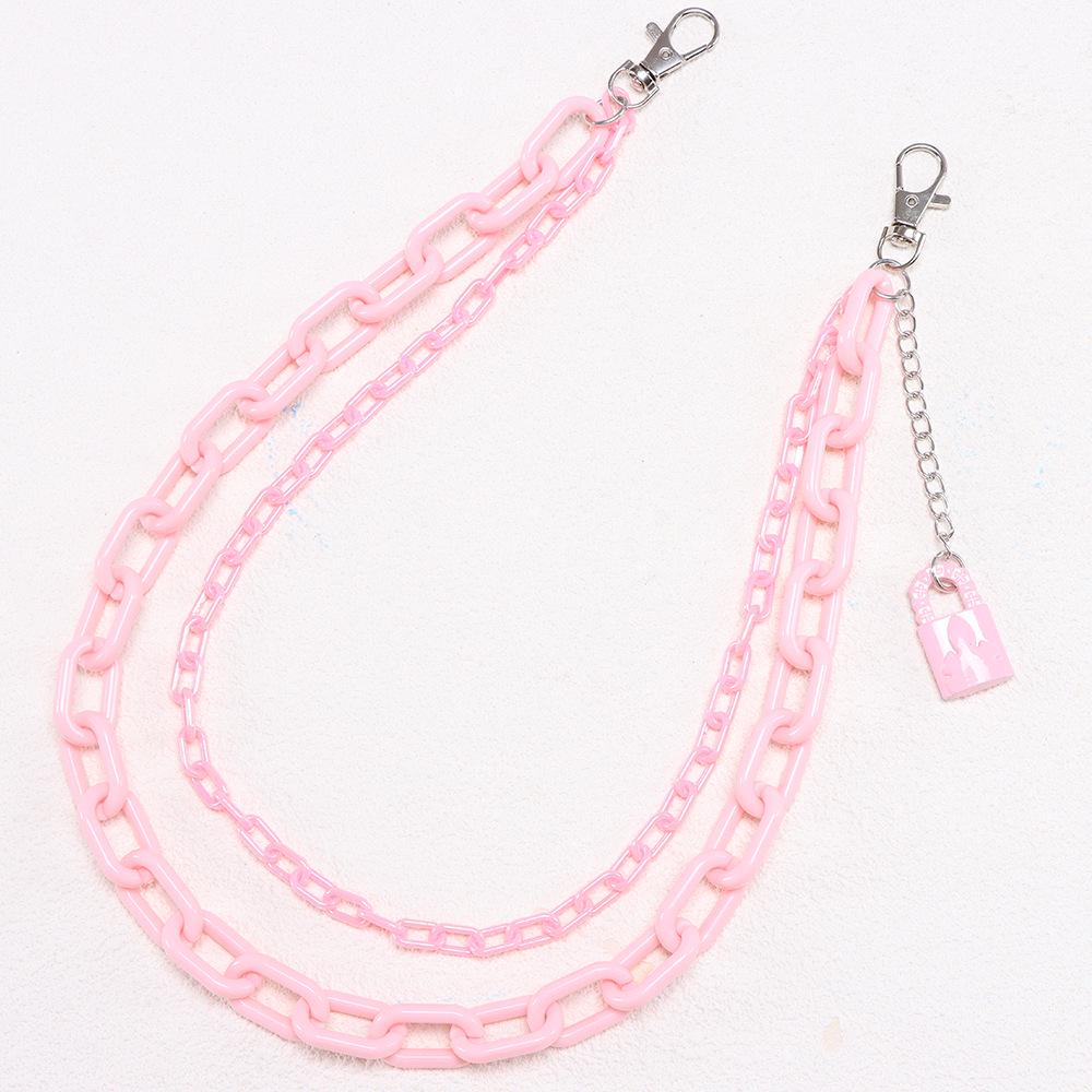 

European & American Pink Double-Layer Punk Hip Hop Waist Chain with Acrylic Padlock