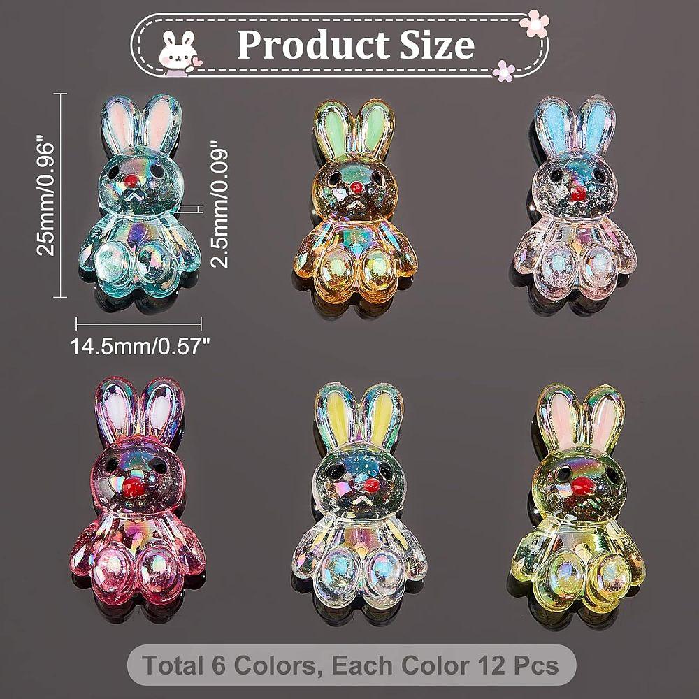 1bag 72pcs 6 colors Transparent Acrylic Beads with Enamel AB color Rabbit Mixed color 25x14.5x11mm Hole: 2.5mm 12pcs/color