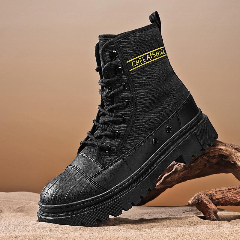 Autumn Winter Fashion Green Men Motorcycle Boot Platform Breathable Canvas Boots Men Lace-up Ankle Boots for Men botas masculino 39 4219₽