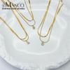 eManco Gold Plated Herringbone Snake Chain Double Zirconia Letter Pendant Necklace Stainless Steel Jewelry  48 Hour Shipping