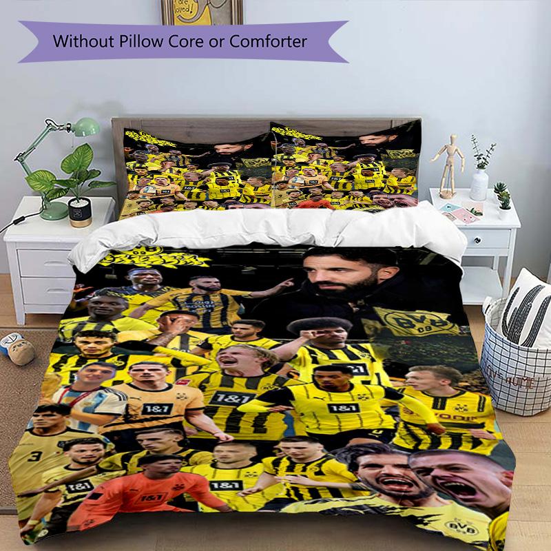 3pcs Duvet Cover Set (1*Duvet Cover + 2*Pillowcase, Without Core), Borussia Dortmund Print Bedding Set, Bedroom Decor, All‑Season, Birthday Gift
