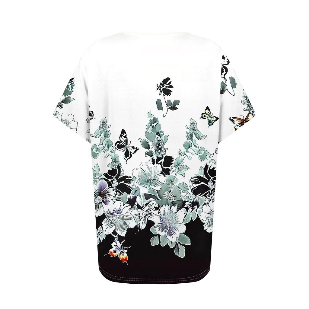 Women's Short Sleeve Shirts V Neck Print Tops Casual Tops Basic Tees Blouse Loose Tops