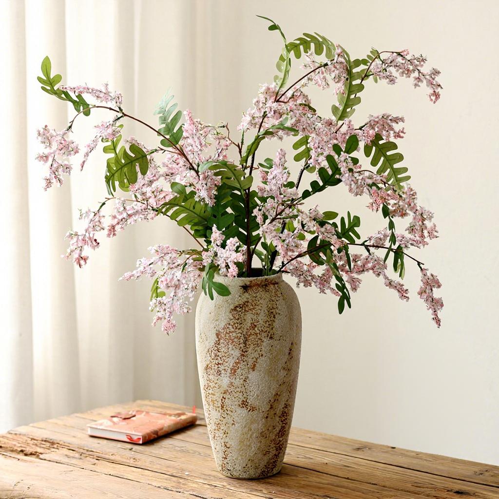 French Retro Wabi-Sabi Style High-End Ceramic Vase Jingdezhen Pot Living/Dining/Bedroom/Office Flower Arrangement Decor Dried