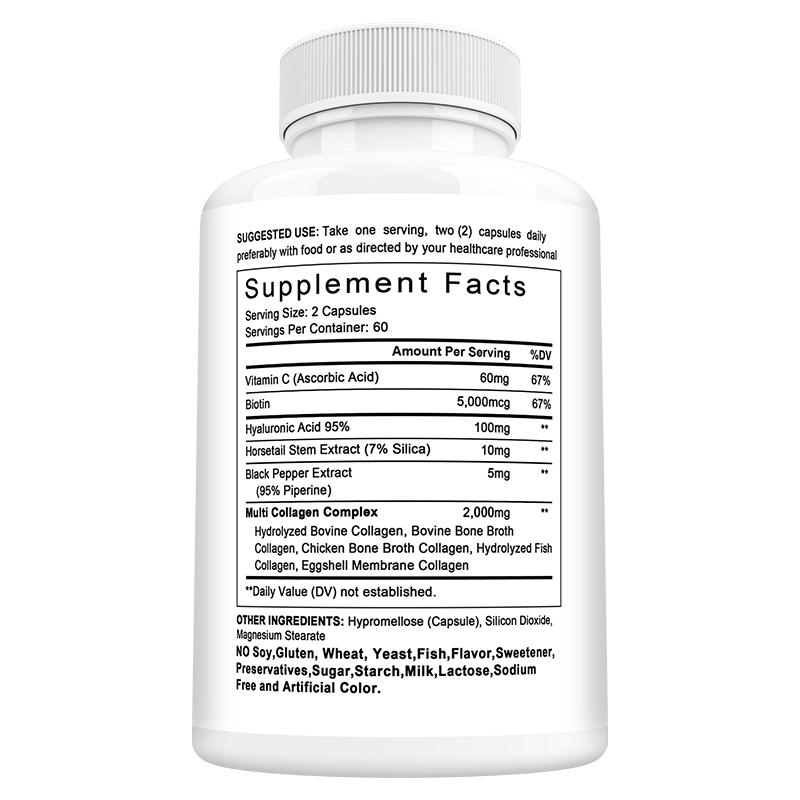 Didacat Multi-Kollagen 2000mg Kapseln, Typen I II III V X, Hyaluronsäure, 120 Kapseln