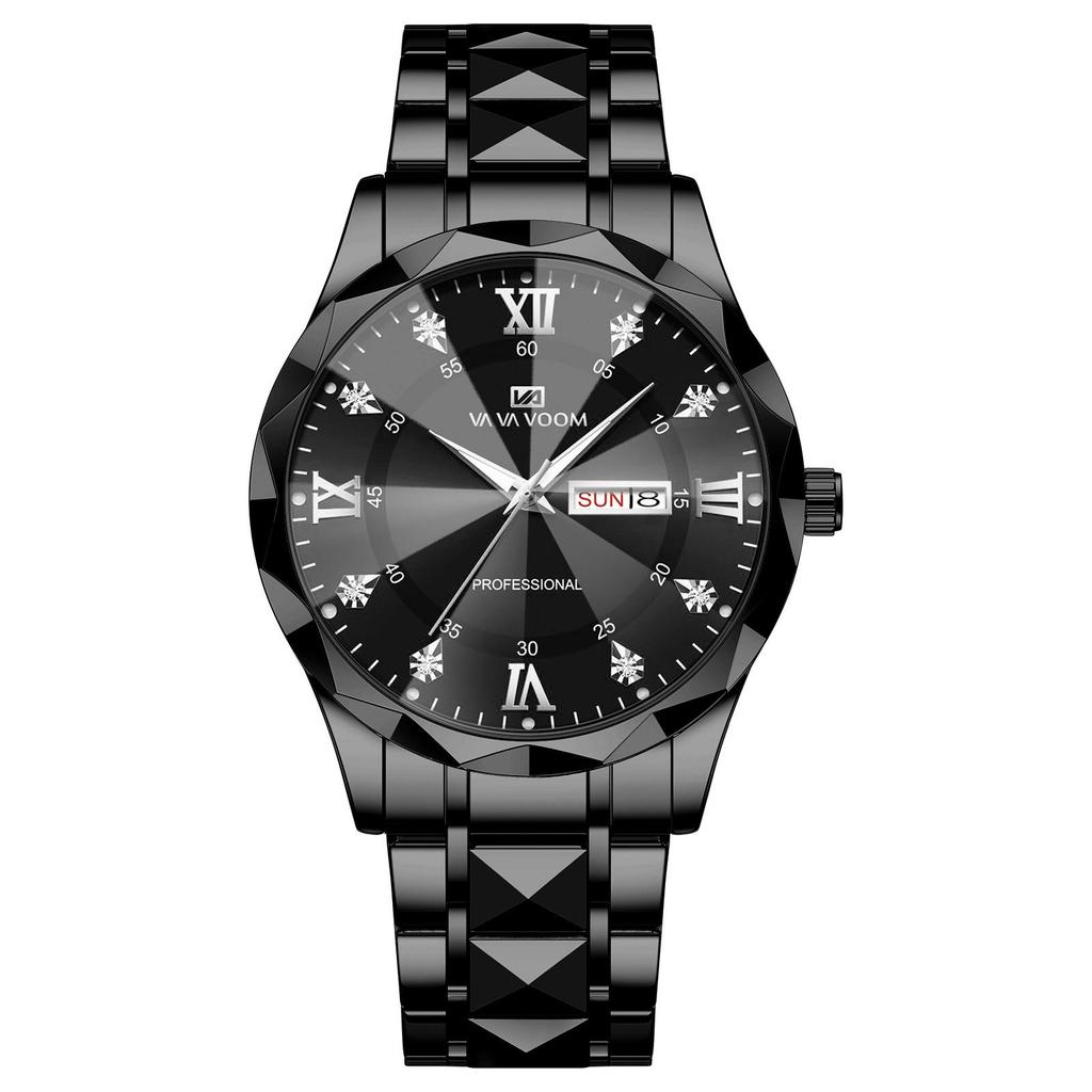 VA VA VOOM Luxury Men’s Quartz Watches Man 30m Waterproof Luminous Date Week Stainless Steel Men Watch Casual Sports Women Quartz Watches Male Clock
