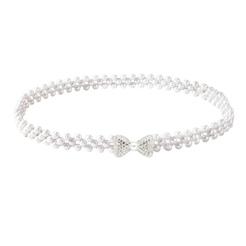 Stretch Elastic Band Pearl Waist Chain Pearl Beads Elastic Waistband Rhinestone Decor Strap Party