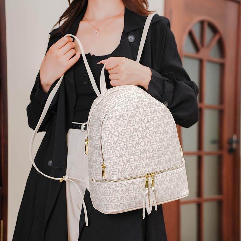 Damen Neu Modisch, Einfach, Leicht, Große Kapazität Doppelrücken Retro Bedruckt Weiches Leder Rucksack für den Pendelverkehr