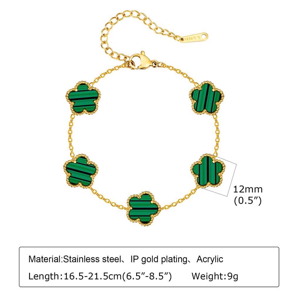 Women Flower Charms Bracelet 18K Gold Plated, Stainless Steel Lucky Flower Link Wrist Jewelry Birthday Gift