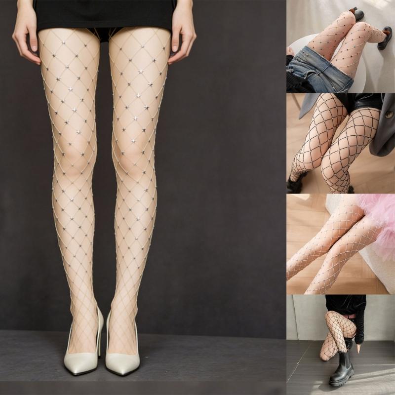 Sparkly Tights Fishnet Stockings for Women,Glitter Rhinestones Tights Mesh Fish Net Stocking Night Party Pantyhose