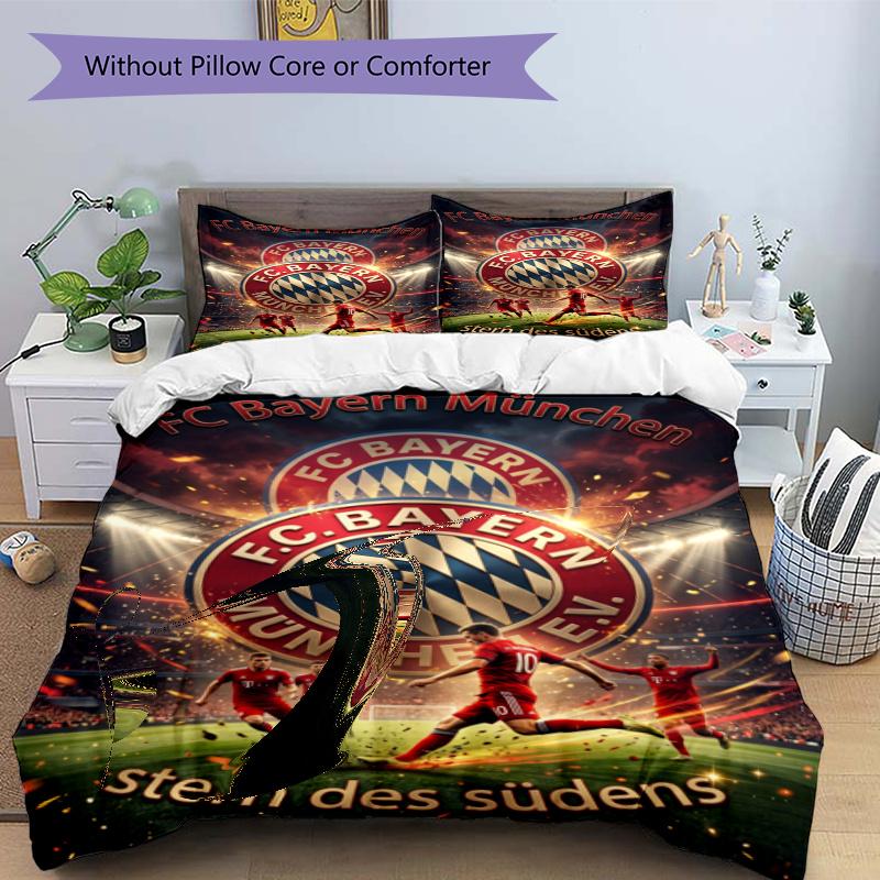 3pcs Duvet Cover Set (1*Duvet Cover + 2*Pillowcase, Without Core), FC Bayern Munich Print Bedding Set, Bedroom Decor, All‑Season, Gift