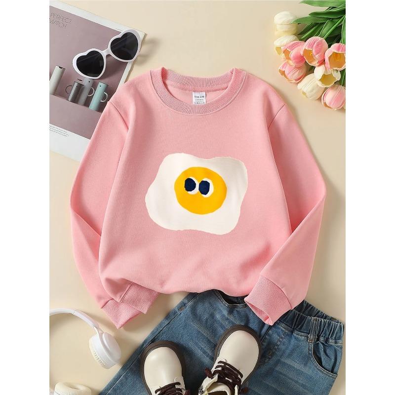European sizes Crewneck Sweatshirt for Kids Featuring a Fried Egg Face Design, Soft And Comfy Sportswear Is Perfect for Casual Outings