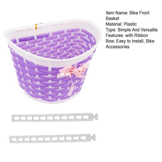 Kids Bicycle Front Basket with Ribbon Bow Toddlers Boys Girls Balance Bike Handmade Woven Storage Basket Bike Accessories