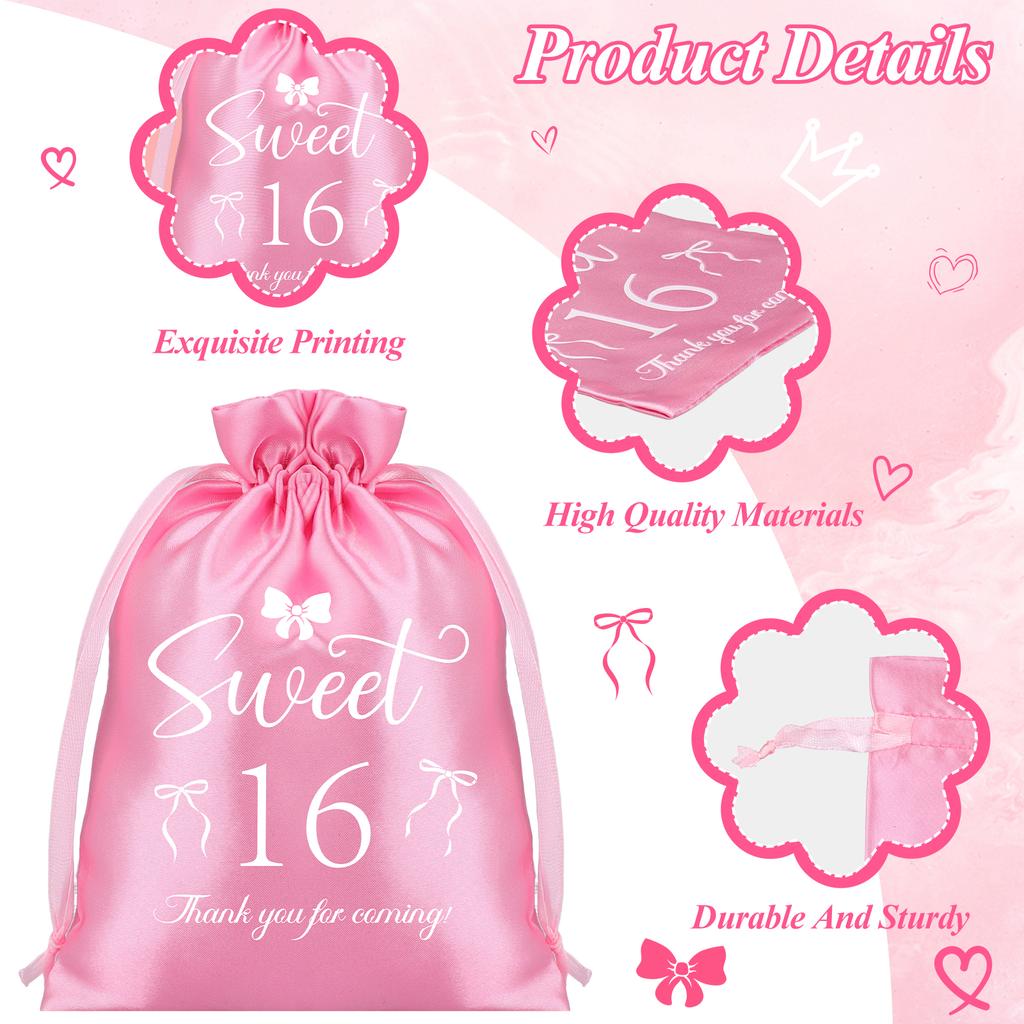 Fionupi 36 Adet Pembe Fiyonk Tatlı 16. Doğum Günü Hediyelik Çantaları Kız Çocukları İçin Coquette 16 Doğum Günü Hediyelikleri Misafirler İçin Yeniden Kullanılabilir Takı Şeker B