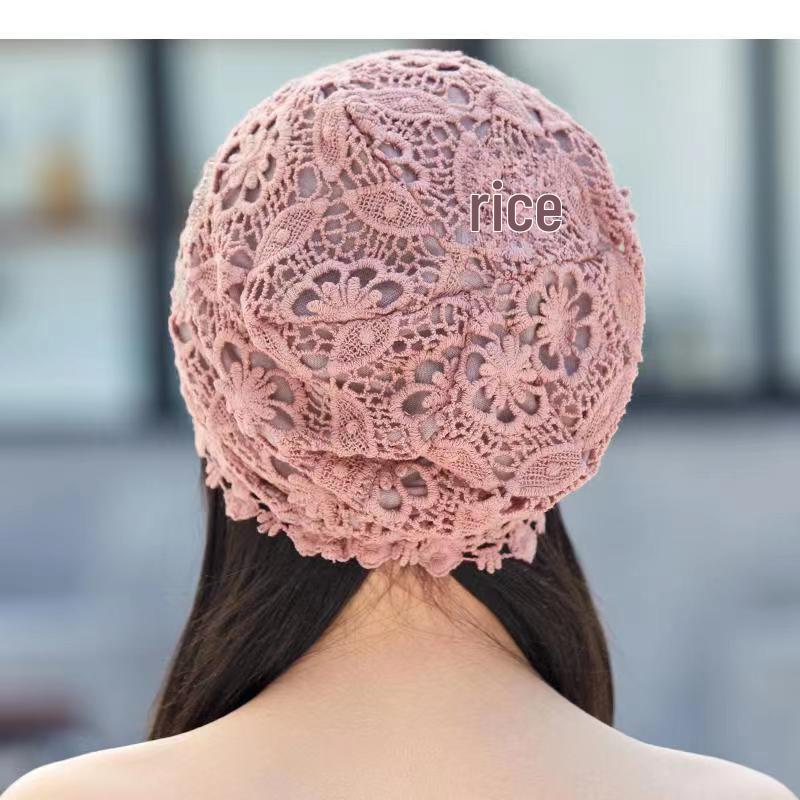 Baotou-Hut mit Blumenmuster und Punkten für Damen im Frühling und Sommer – leicht, doppellagig zum Abdecken grauer Haare