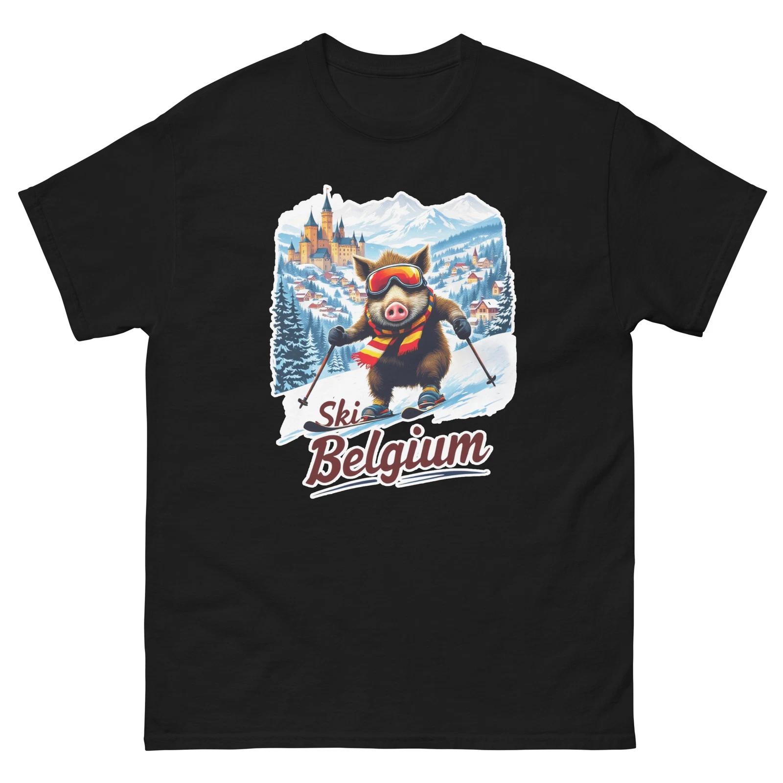 

Ski Belgium Wild Boar Cute Animal Skiing T-Shirt M