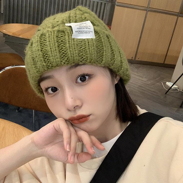 Fashion Versatile Wool Hat Women's Winter Thick Thread Knitted Hat Winter Student Warm Ear Protection Bag Head Cold Hat Women