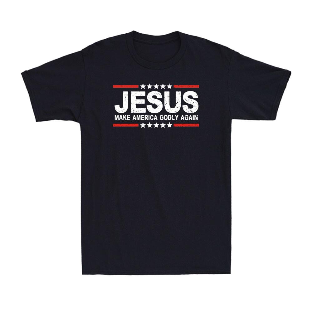 Jesus Make America Godly Again Patriotic Christian Faith USA Retro Men T-shirt L
