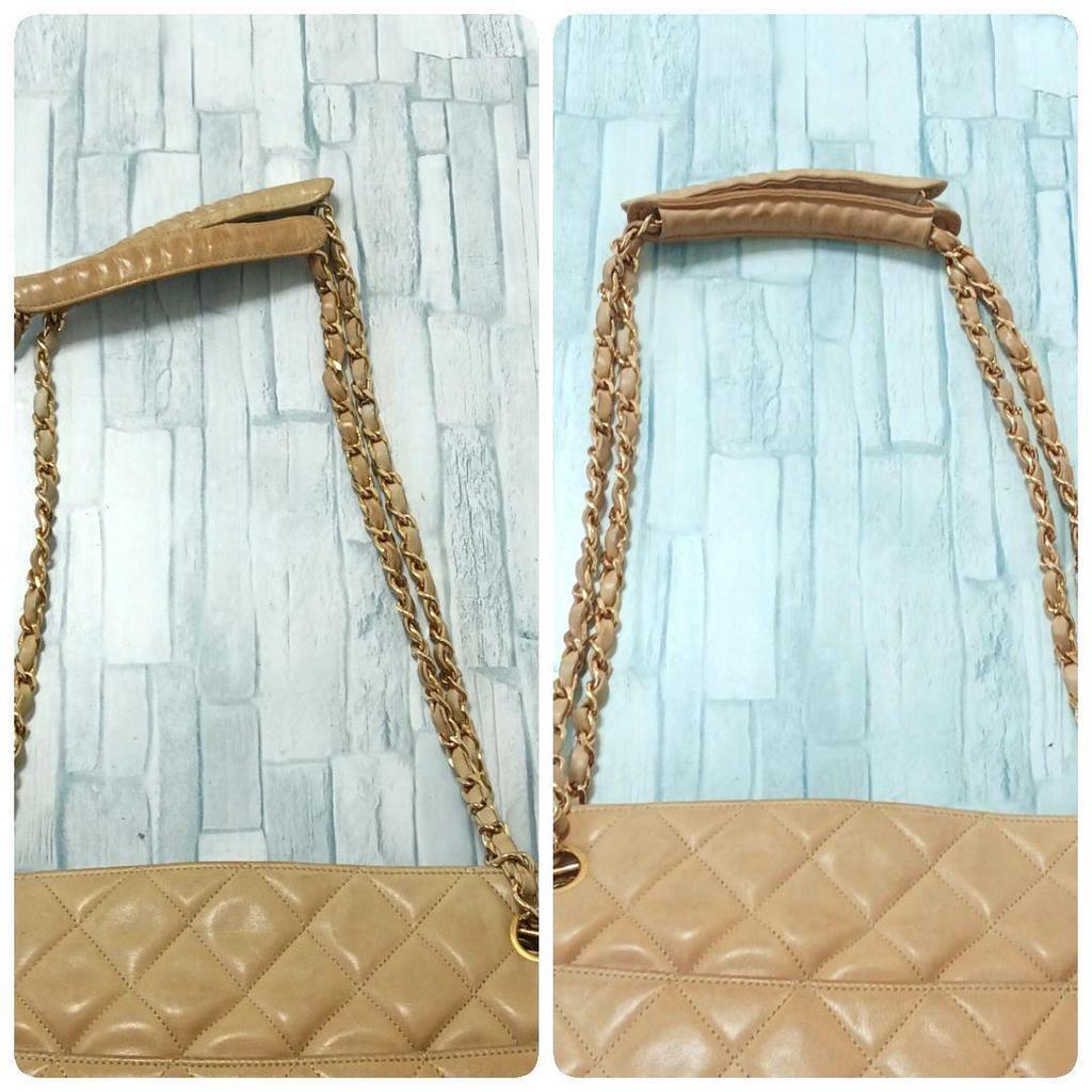 Chanel Matelasse Chain Shoulder Bag   Lambskin, Beige, CC Mark, Gold Hardware  Authenticated