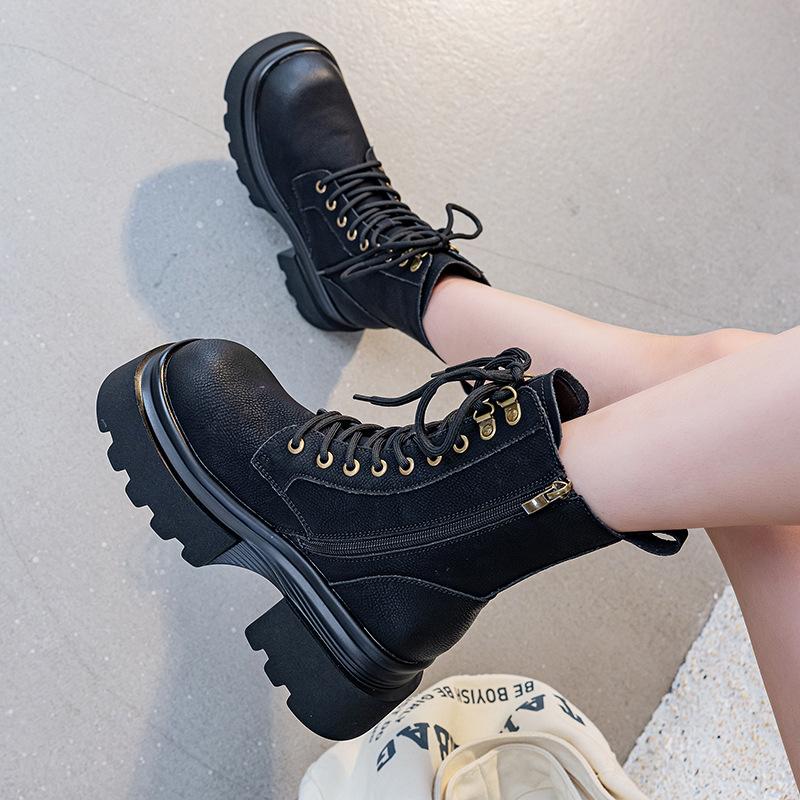 Thick-soled Martin Boots Women's Autumn and Winter New Versatile Polished Boots Heightened Thick-heeled Locomotive Short Boots