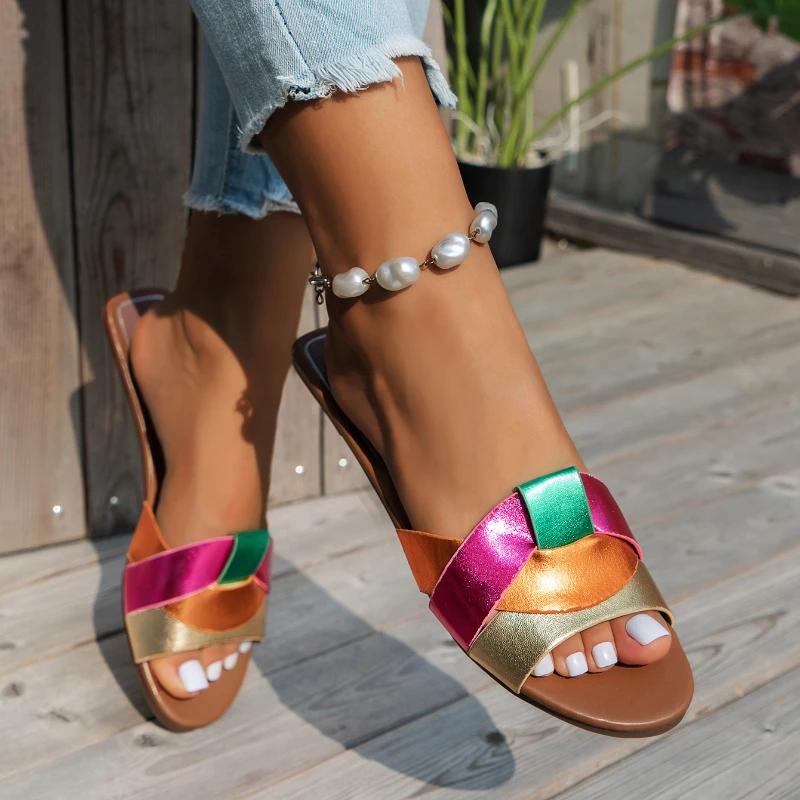 2025  Women's Flat Slippers Woven Comfortable Women's Shoes Casual Bottom Slippers New Summer Sandalias Mujer Luxury Designer