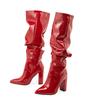 Patent Leather Over The Knee Chelsea Boots Women Shoes Chunky Heels Fashion Solid Sexy Thin High Heel Side Boots Female