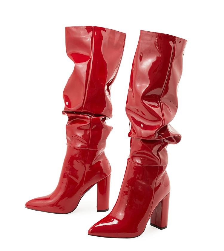 Patent Leather Over The Knee Chelsea Boots Women Shoes Chunky Heels Fashion Solid Sexy Thin High Heel Side Boots Female