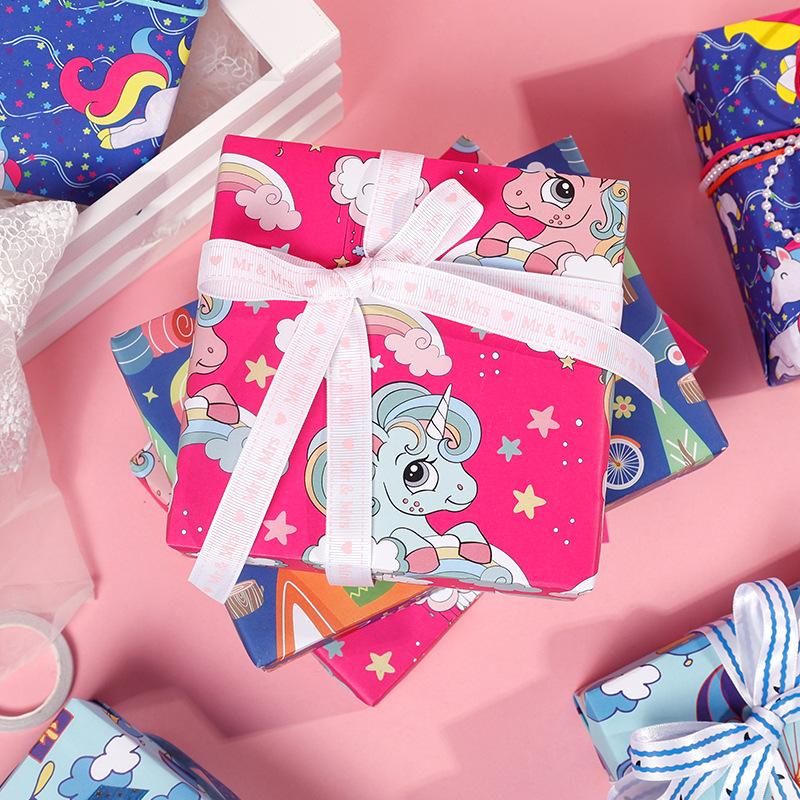 4 Pcs Cartoon Unicorn Wrapping Paper Roll for Wedding Kids Birthday Holiday Baby Shower Gift Wrap Craft Paper Decor Gifts
