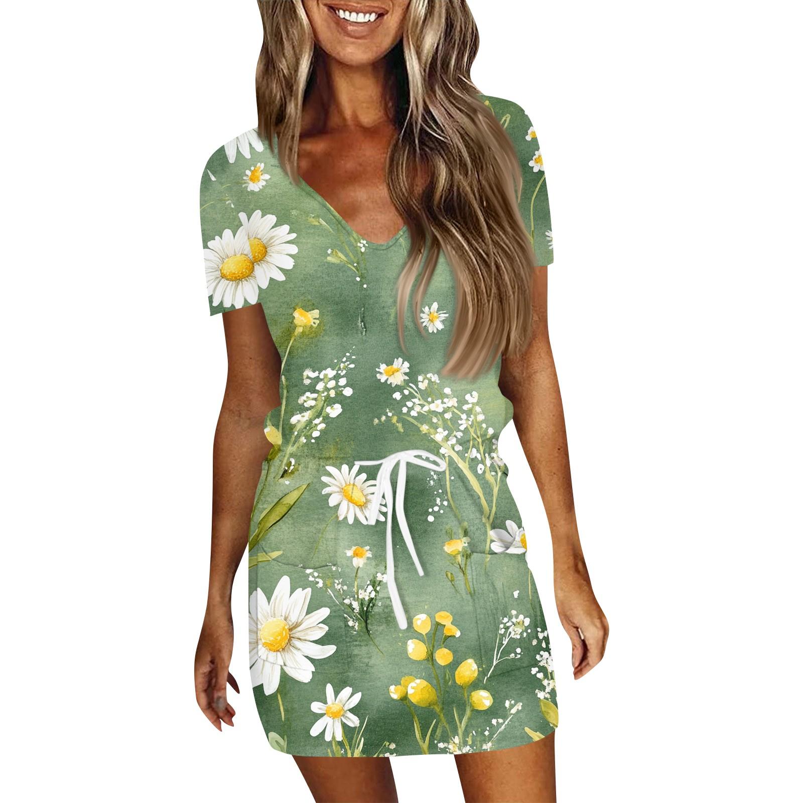 

Женское летнее повседневное модное однотонное платье с V-образным вырезом и короткими рукавами на шнуровке M