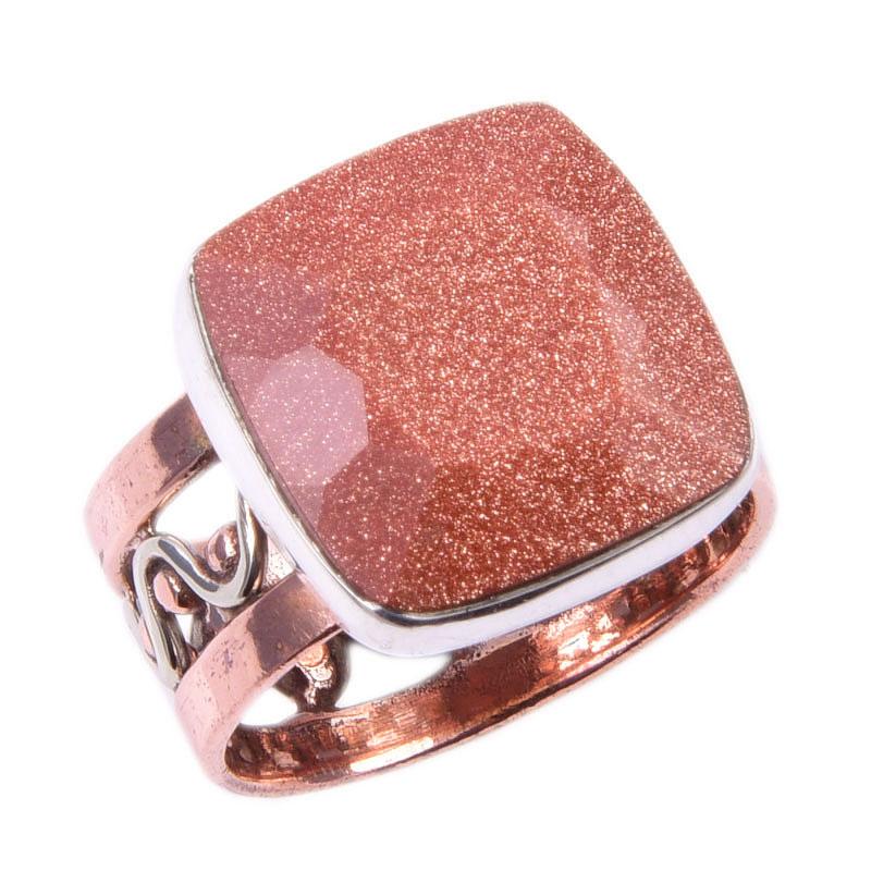 Natural Sunstone Gemstone Handmade 925 Sterling Silver Two Tone Ring Size 6 d7j06