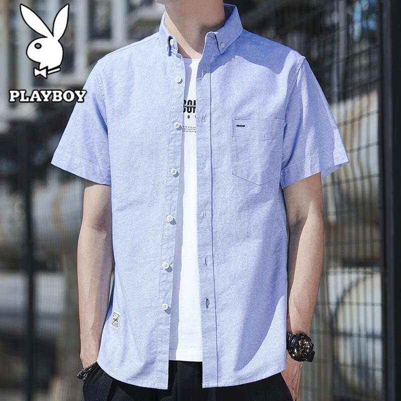 PLAYBOY Men s Casual Pure Cotton Short Sleeve Shirt 4XL