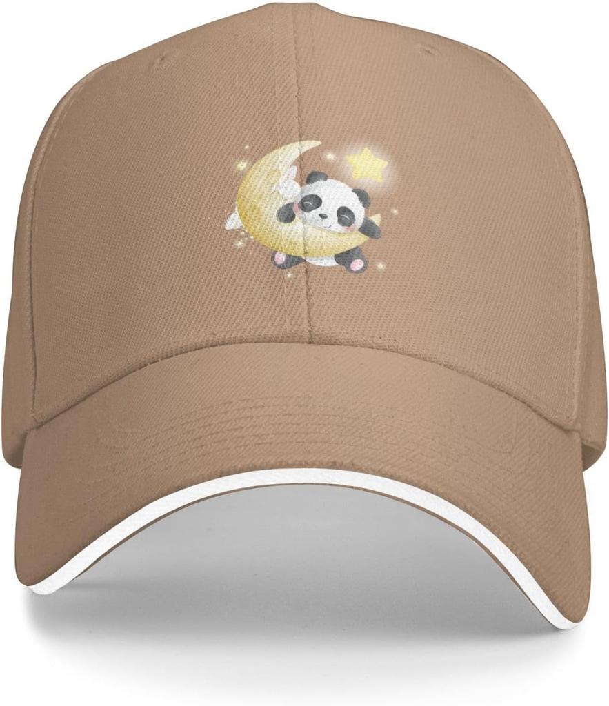 Cute Panda Sleeping on Moon Graphic Baseball Cap Adjustable Polyester Sun Protection Casual Unisex Hat