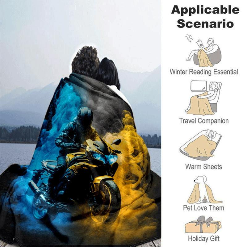 1pc Motorcycle Printing Lightweight Flannel Blanket, Comfortable and Warm Blanket, Sofa Bed and Couch Office, Suitable for Gift Blankets