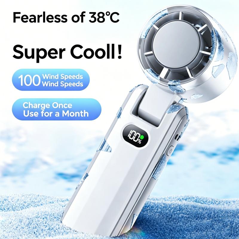 Portable High Speed Cooling Handheld Fan 3600mAh Rechargeable 100 Wind Speeds Mini Foldable Air Cooling Turbo Fan Camping hiking