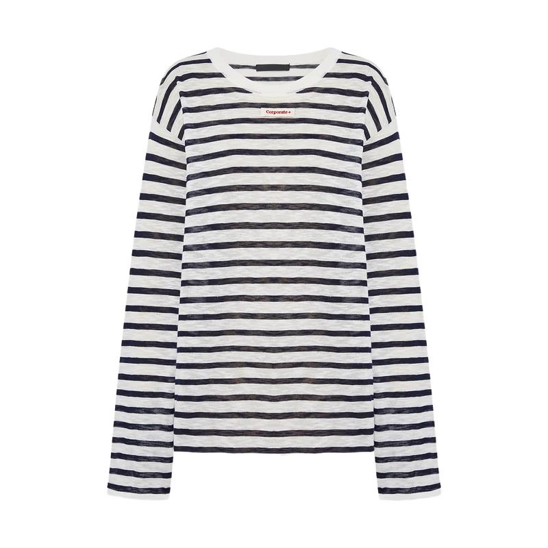 MO&Co. Striped Round Neck Knit Top S