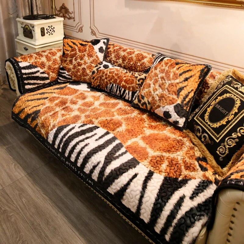 Sofa Cover Modern Light Luxury Tiger Print Sofa Cushions New Style Wintertime Anti-cat Scratch Cover Plush Animal Pattern