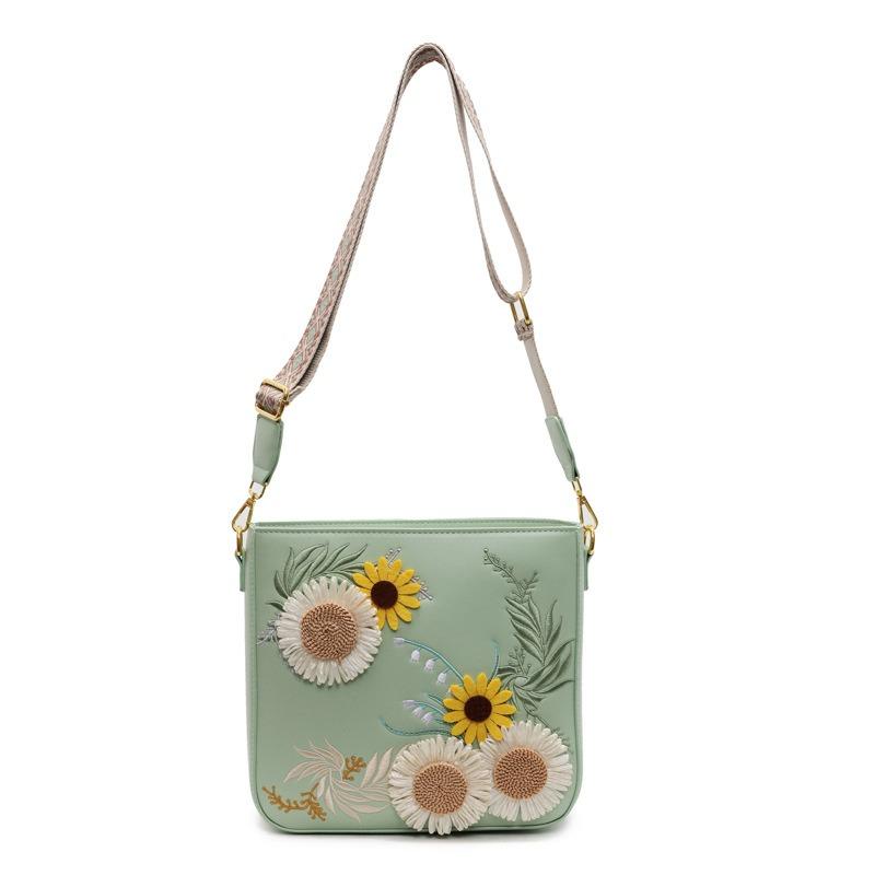 New Design Niche Embroidery Three-dimensional Sunflower Pastoral Bucket Bag Fashion Versatile Messenger Bag Women