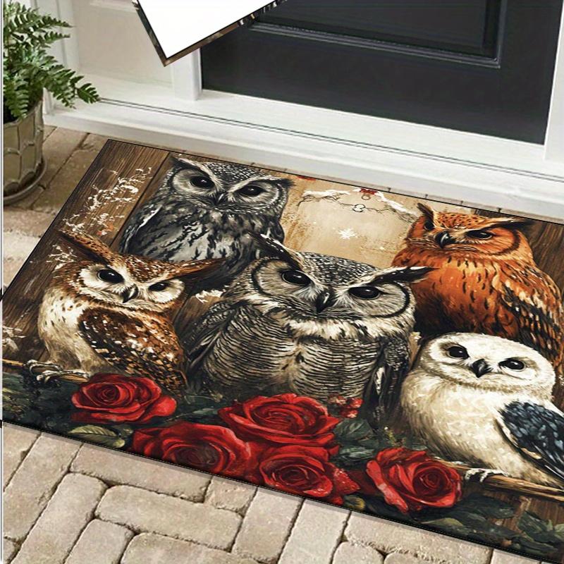 Charming Owl and Rose Rug for Cozy Living Areas | Nature-Inspired Animal Print Carpet | Rustic Farmhouse Decor Ideas