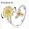 Chunky Silver Plated Spinning Fidget Rings for Women Cubic Zirconia Sunflower Bee Anxiety Ring Anti-stress Rotating Jewelry Gift