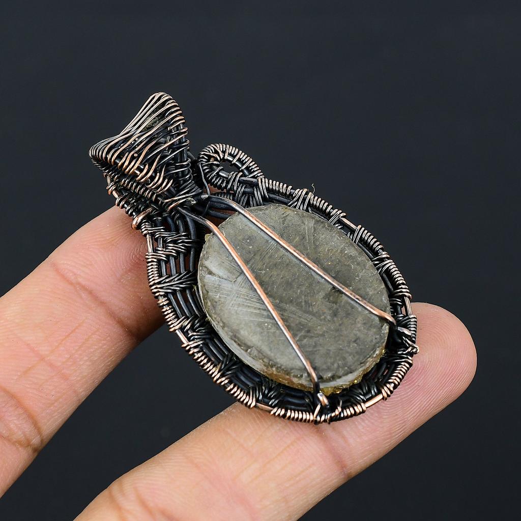 Natürlicher goldener Titan-Druzy, handgefertigter Kupferdraht-Wickelanhänger, 5,5 cm, T3v82