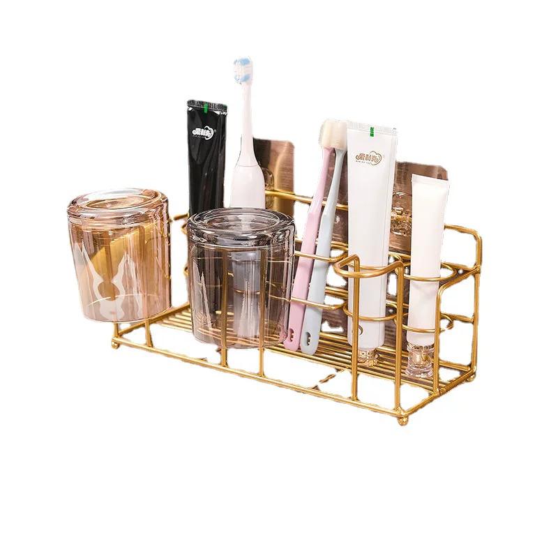 Accessible Luxury Electric Toothbrush Rack Punch-Free Toilet Bathroom Wall Hanging Toothbrush and Cup Toothpaste Storage Rack
