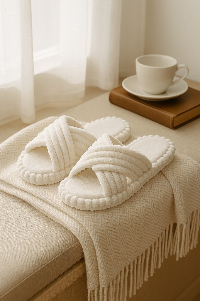 Home Slippers, Comfortable and Warm Open Toed Soft Plush Shoes, Solid Color Indoor Floor Slippers