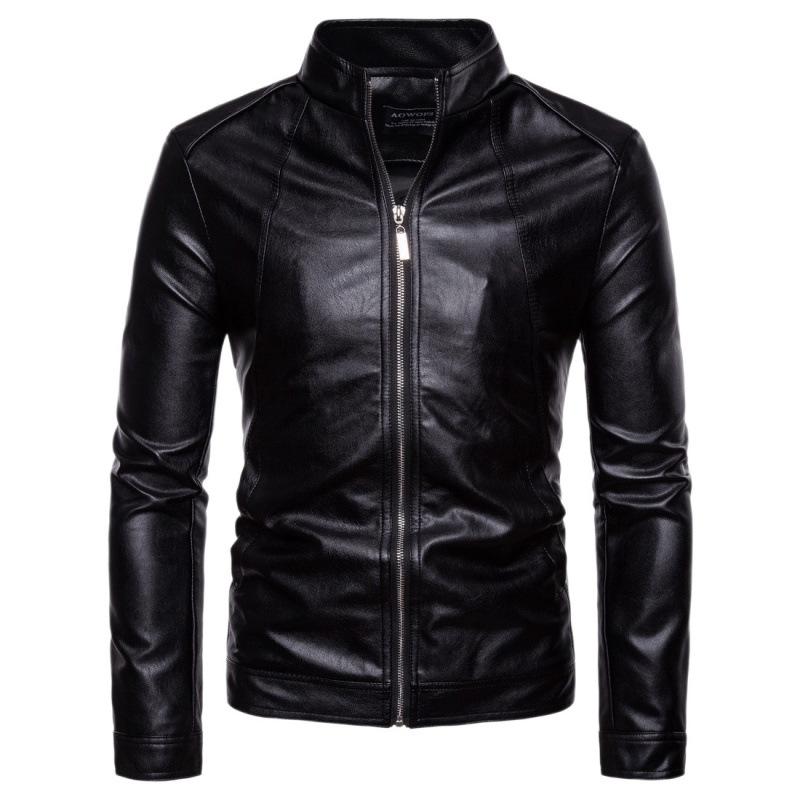 New Men's Stand-Up Collar PU Leather Jacket Autumn American Motorcycle Jacket Slim Zipper Leather Jacket Men's