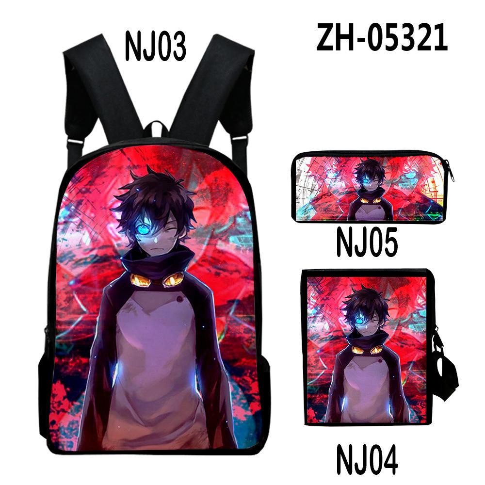 Popular Novelty Kekkai Sensen 3D Print 3pcs/Set Pupil School Bags Laptop Daypack Backpack Inclined Shoulder Bag Pencil Case