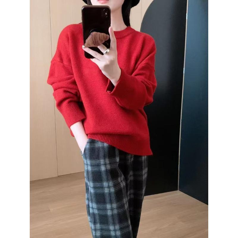

Autumn and winter new milk good wear with gentle lazy wind knitted sweater women solid color casual versatile pullover sweater women one size fits all красный