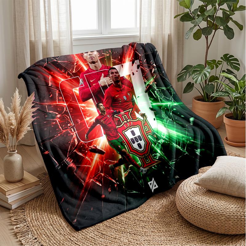 Portugal Football Printed Flannel Blanket Skin Friendly Warm Decorative Throw for Indoor Couch Bed Daily Use